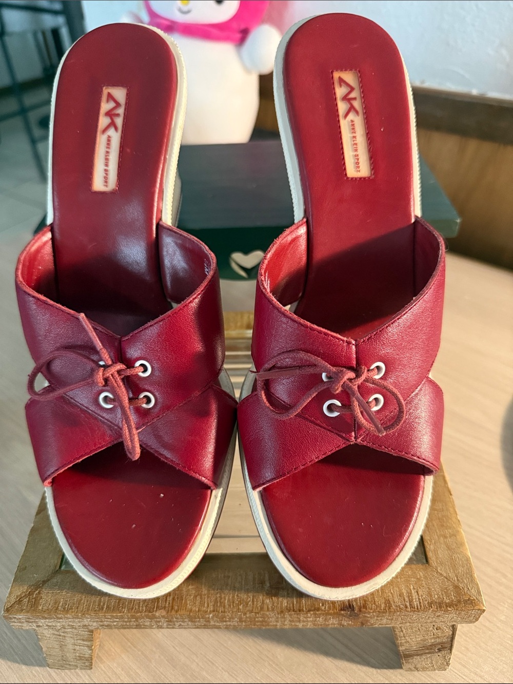 Anne Klein Red Leather Sport Wedges w/ White Wedge Sole